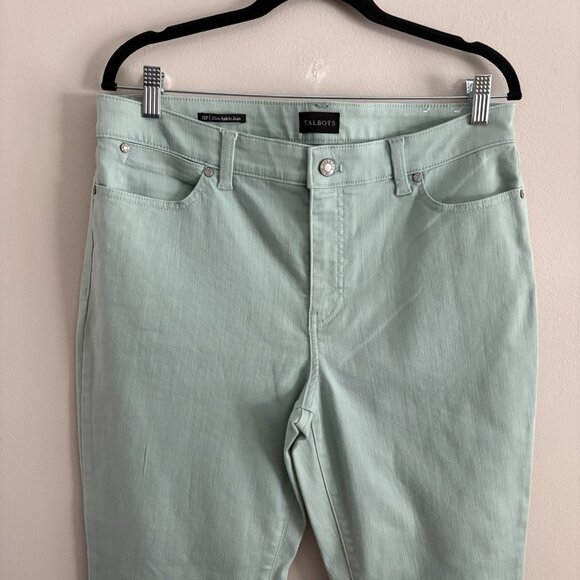 Talbots Petite Women 12P Mint Green Denim Cotton Blend Stretch Slim Ankle Jean - Picture 4 of 10